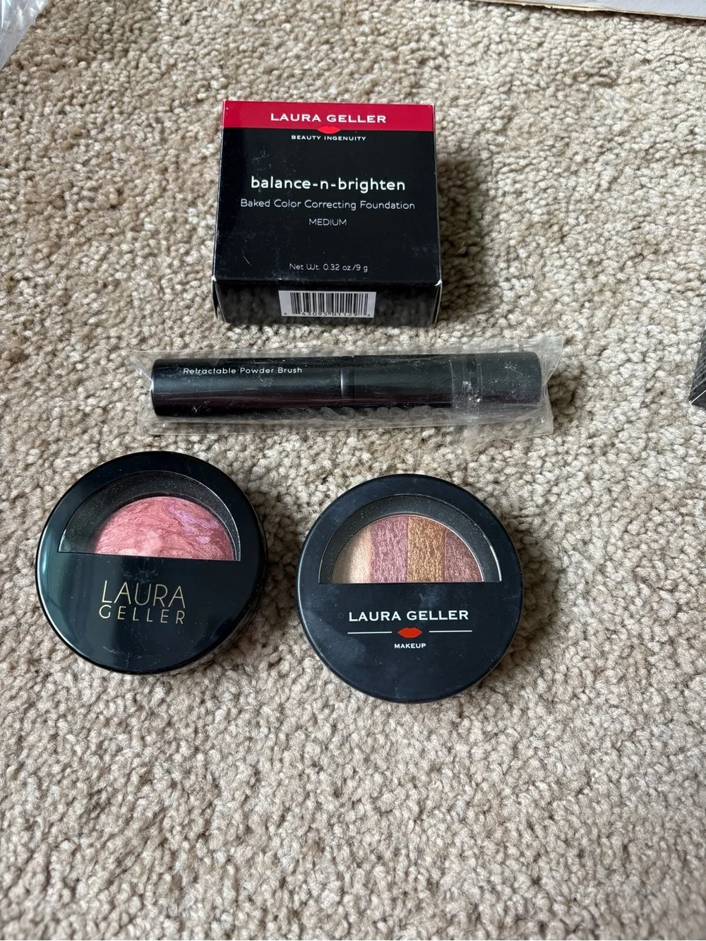 Laura Geller foundation, blush, bronzer with brush set